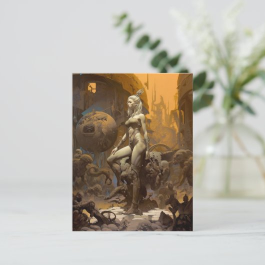 Retro Fantasy Art Beauful Woman Briefkaart (Staand voorkant)