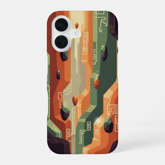 Retro Fantasy Canyon Pixel Art iPhone 16 Hoesje (Achterkant)