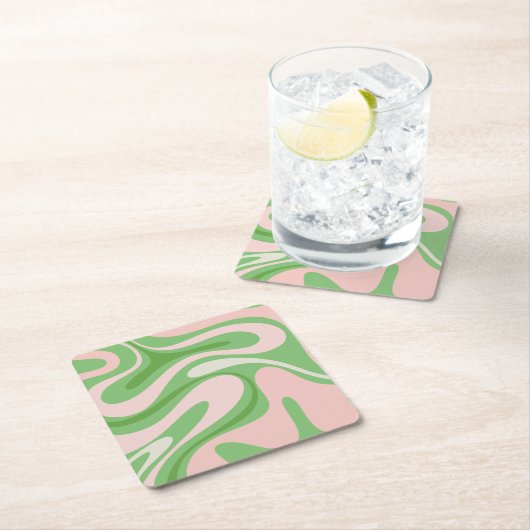 Retro Fantasy Swirl Abstract Pattern Green Roze Kartonnen Onderzetters (Insitu)