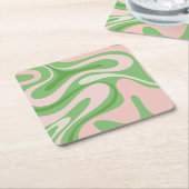 Retro Fantasy Swirl Abstract Pattern Green Roze Kartonnen Onderzetters (Schuin)