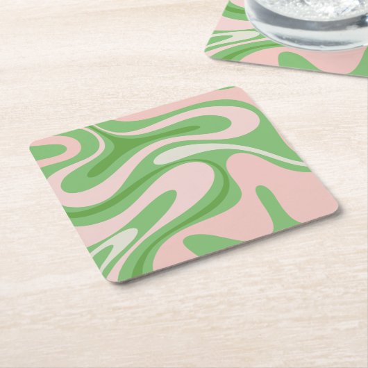Retro Fantasy Swirl Abstract Pattern Green Roze Kartonnen Onderzetters (Schuin)