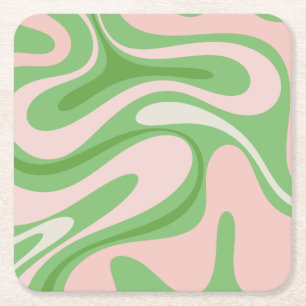 Retro Fantasy Swirl Abstract Pattern Green Roze Kartonnen Onderzetters