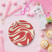 Retro Fantasy Swirl Abstract Pattern Red & Cream Papieren Bordje (Feest)