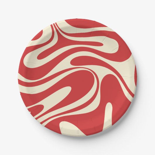 Retro Fantasy Swirl Abstract Pattern Red & Cream Papieren Bordje (Voorkant)