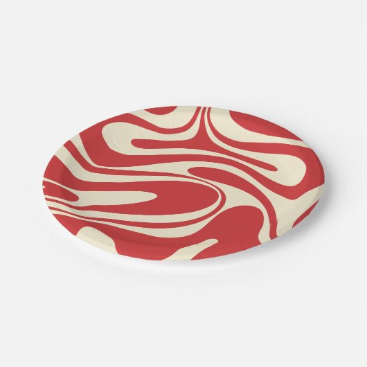 Retro Fantasy Swirl Abstract Pattern Red & Cream Papieren Bordje (Gekanteld)