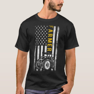 Retro Farmer American USA Vlag Tractors Patriotic T-shirt