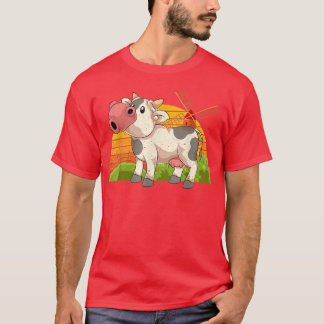 Retro Farmer Farming Cow Lover Farm Animal Cute Co T-shirt