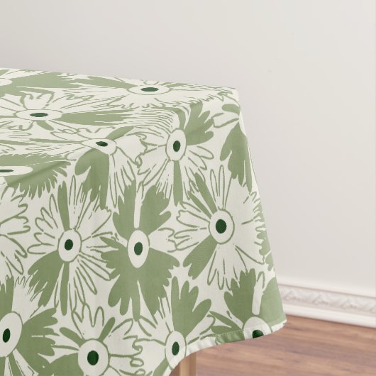 Retro Farmhouse Wildflower Large Scale Olive Green Tafelkleed (Voorbeeld)