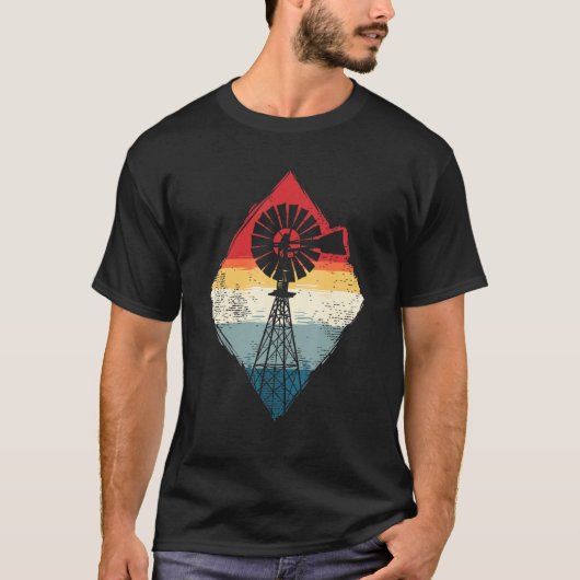 Retro Farming Wind Mill Turbine Technician T-shirt (Voorkant)