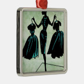Retro Fashionista Silhouette Metalen Ornament (Rechts)