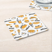 Retro Fast Food Hand Drawn Sketch Pattern Kartonnen Onderzetters (Schuin)