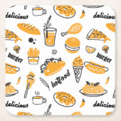 Retro Fast Food Hand Drawn Sketch Pattern Kartonnen Onderzetters (Voorkant)