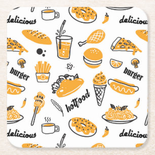 Retro Fast Food Hand Drawn Sketch Pattern Kartonnen Onderzetters