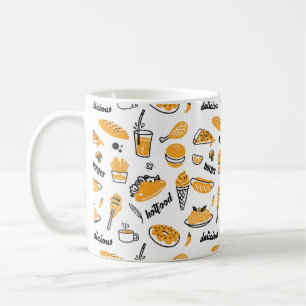 Retro Fast Food Hand Drawn Sketch Pattern Koffiemok