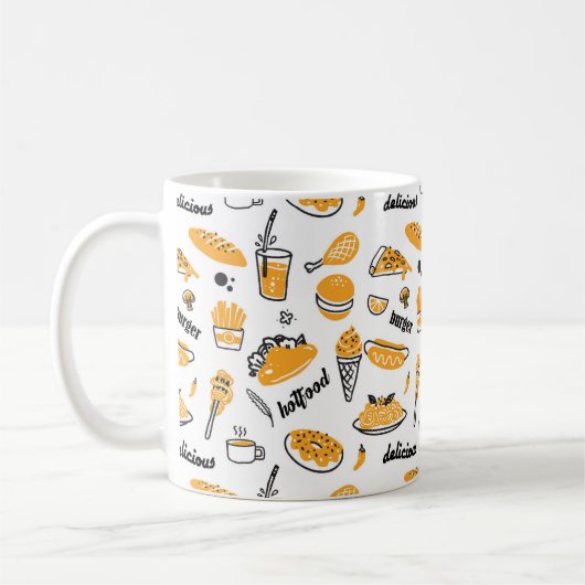 Retro Fast Food Hand Drawn Sketch Pattern Koffiemok (Links)