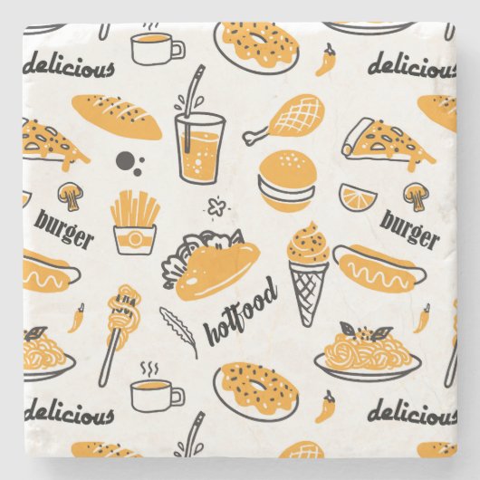 Retro Fast Food Hand Drawn Sketch Pattern Stenen Onderzetter (Voorkant)