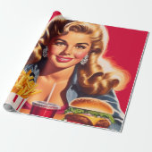 Retro Fast Food Pin-up Cadeaupapier (Uitgerold)