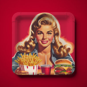 Retro Fast Food Pin-up Papieren Bordje