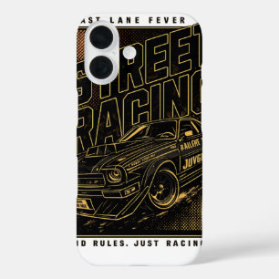Retro Fast Lane Koorts Sportwagen Kunst iPhone 16 Hoesje