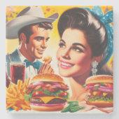 Retro Fastfood Koppel Stenen Onderzetter (Voorkant)