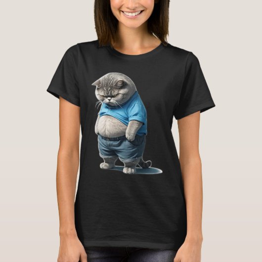 Retro Fat Kitten T-shirt Funny Cat Rolling Fatties (Voorkant)