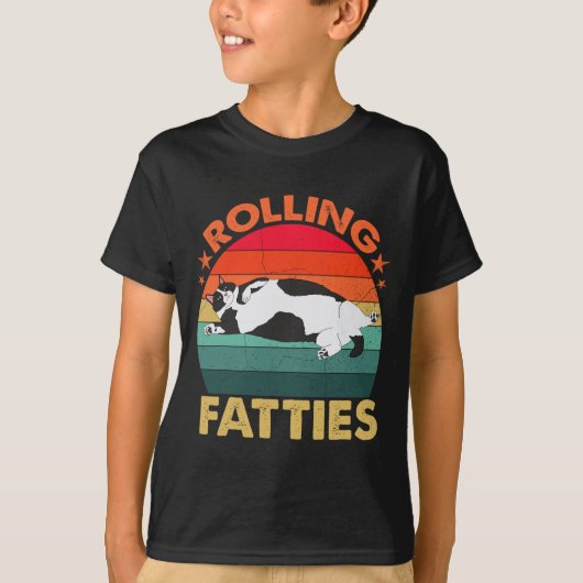 Retro Fat Kitten T-shirt Funny Cat Rolling Fatties (Voorkant)