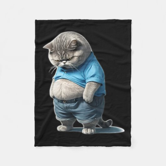Retro Fat Kitten T-shirt Funny Cat Rolling Fatties Fleece Deken (Voorkant)