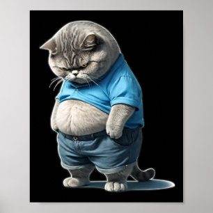 Retro Fat Kitten T-shirt Funny Cat Rolling Fatties Poster