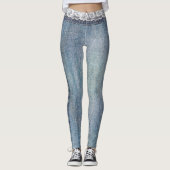 Retro Faux Blue Jeans Denim White Lace Leggings (Voorkant)