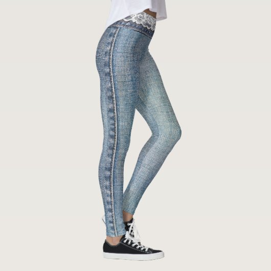 Retro Faux Blue Jeans Denim White Lace Leggings (Rechts)