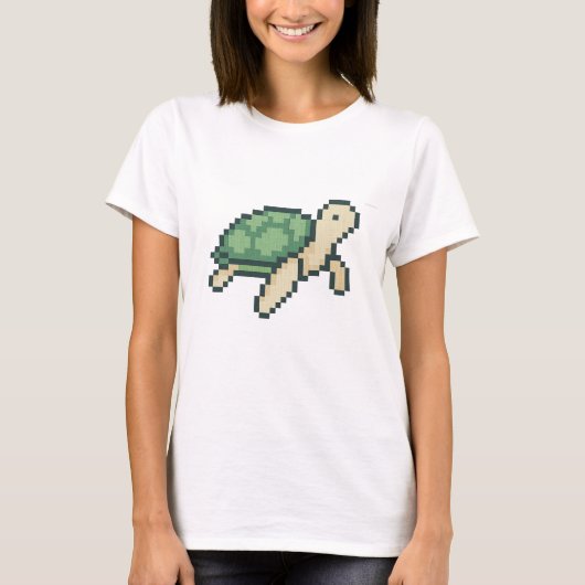 Retro faux cross-stitch pixel art Zee Schildpad T-shirt (Voorkant)