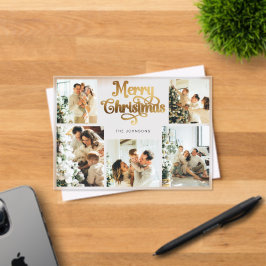 Retro Faux Gold Family Photo Christmas Card Acryl Uitnodigingen