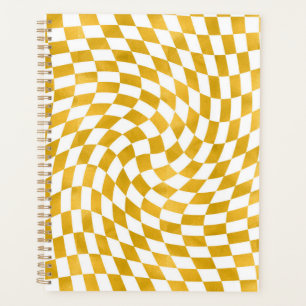 Retro Faux Gold Foil Checker Warped Checkerboard Planner