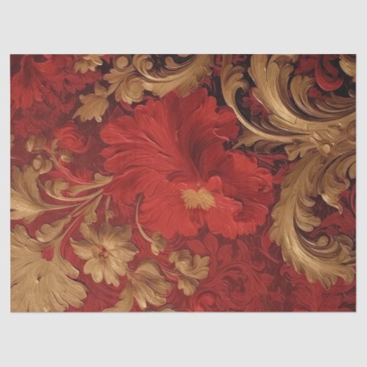 Retro faux gold Victoriaans ornament bordeauxbloem Tissuepapier (Voorkant)