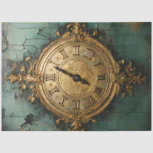 Retro faux gouden klok turquoise achtergrond tissuepapier