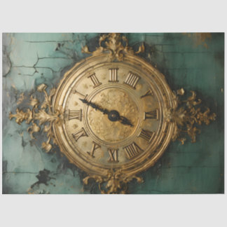 Retro faux gouden klok turquoise achtergrond tissuepapier
