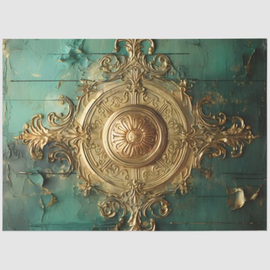 Retro faux gouden klokken turquoise achtergrond tissuepapier (Voorkant)