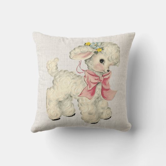 Retro Faux Linen met Baby Lamb Kussen (Achterkant)