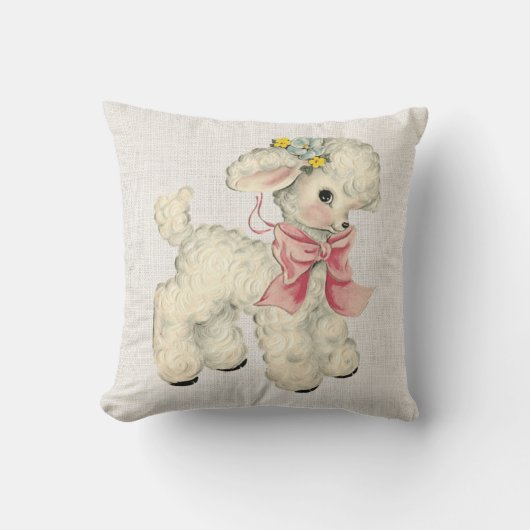 Retro Faux Linen met Baby Lamb Kussen (Voorkant)