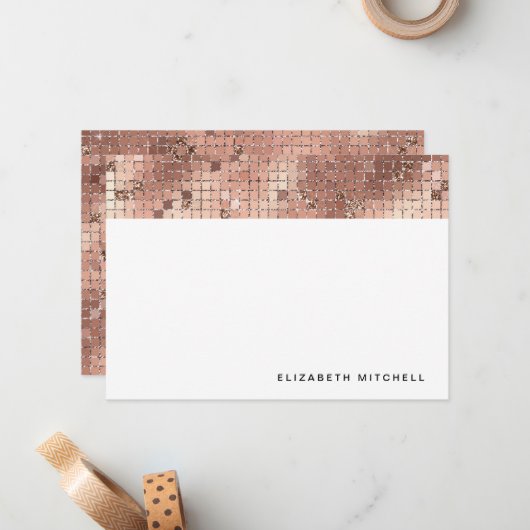 Retro Faux Roos Gouden Disco Balspiegel | Monogram Notitiekaartje (Voorkant / Achterkant in situ)