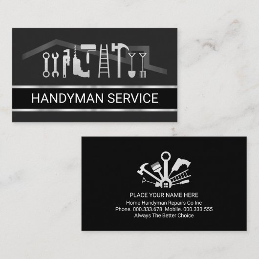 Retro Faux Silver Handyman Tools Layer Visitekaartje (Voorkant / Achterkant)