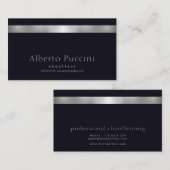 Retro Faux Silver Stripe Minimalist Chauffeur Visitekaartje (Voorkant / Achterkant)