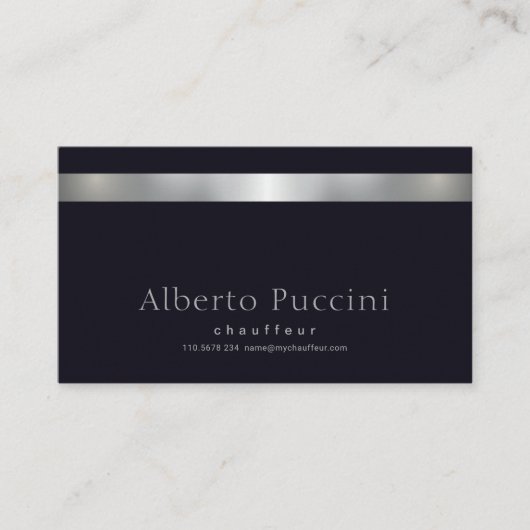 Retro Faux Silver Stripe Minimalist Chauffeur Visitekaartje (Voorkant)