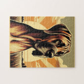 Retro Fawn Groot Deen Geel Bruin Zwart Kunstwerk Legpuzzel (Horizontaal)