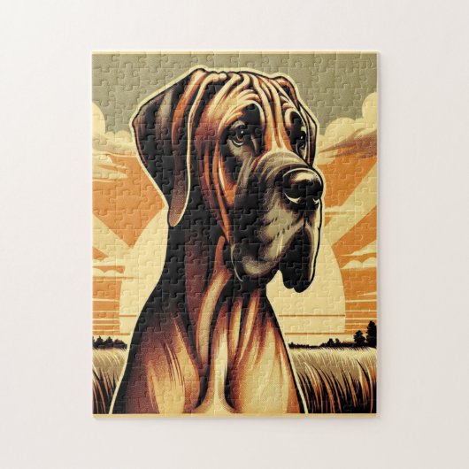 Retro Fawn Groot Deen Geel Bruin Zwart Kunstwerk Legpuzzel (Verticaal)