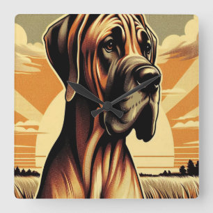 Retro Fawn Groot Deen Geel Bruin Zwart Kunstwerk Vierkante Klok