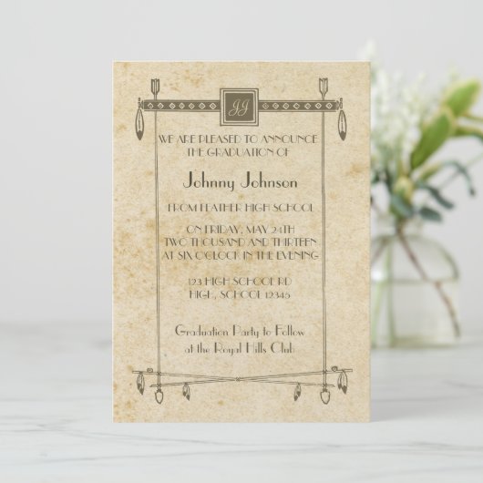 Retro Feather Banner Theme Afstuderen Aankondiging (Staand voorkant)