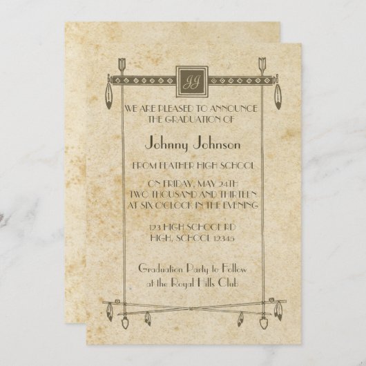 Retro Feather Banner Theme Afstuderen Aankondiging (Voorkant / Achterkant)