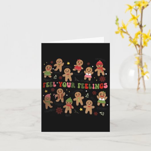 Retro Feel Your Feelings Gingerbread Christmas Men Kaart (Gele Bloem)