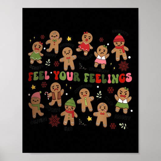 Retro Feel Your Feelings Gingerbread Christmas Men Poster (Voorkant)